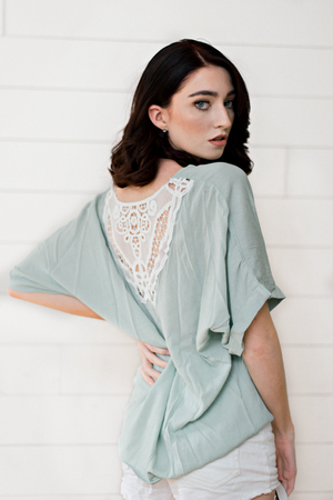 The Amanda Sue- Sage Top with White Lace Detail