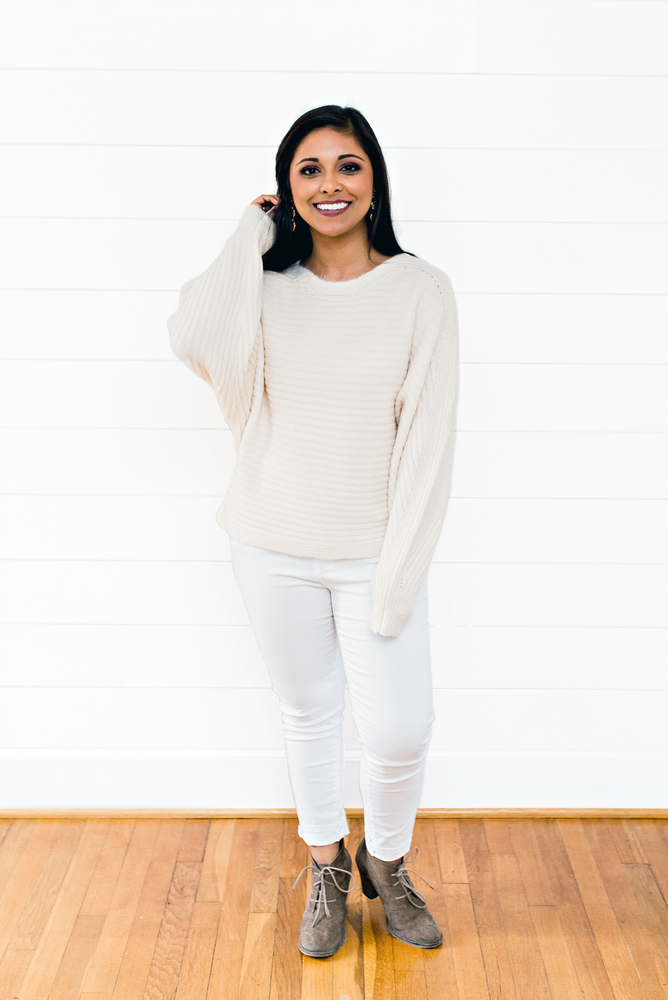 The Shanna Skidmore- Cream Ribbed Textured Sweater