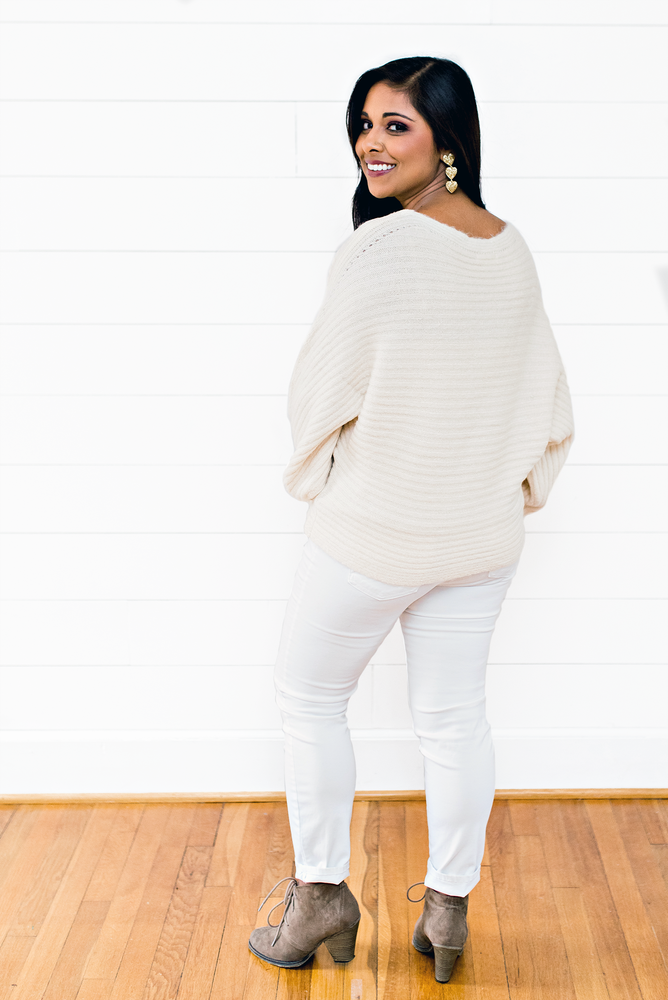 The Shanna Skidmore- Cream Ribbed Textured Sweater