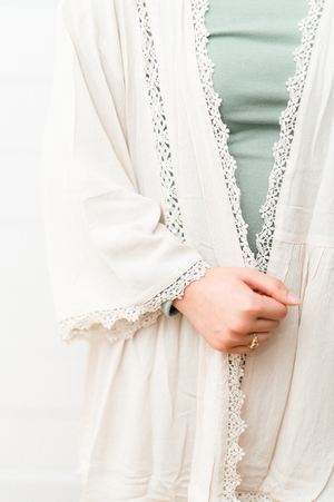 The Susan Fowler- Cream Lace Kimono Jacket