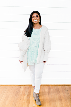 The Tiffany Tolliver- Cream Ribbed Textured Open Cardigan with Dolman Sleeves