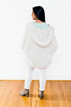 The Tiffany Tolliver- Cream Ribbed Textured Open Cardigan with Dolman Sleeves