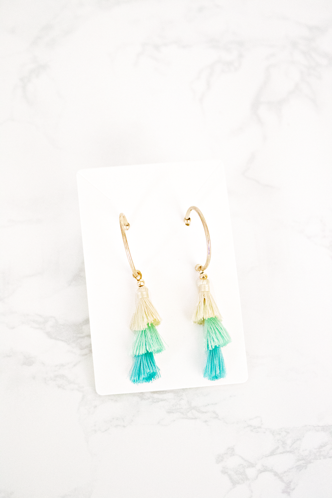 Open Hoop Tassel Earrings- Turquoise