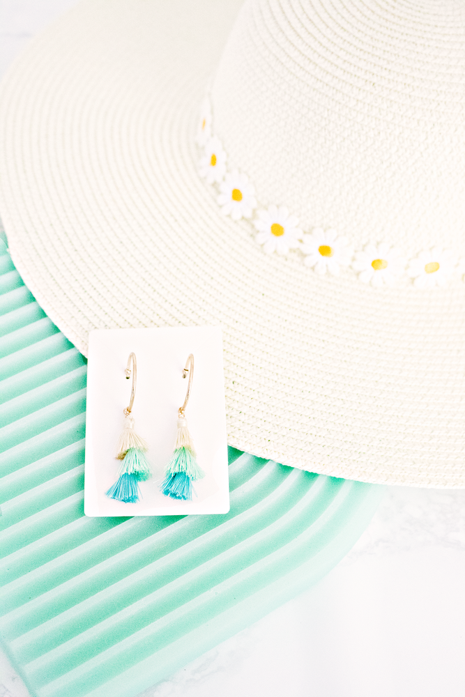 Open Hoop Tassel Earrings- Turquoise