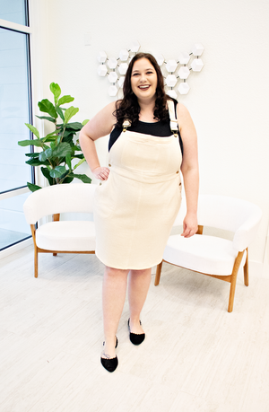 The Britney Vest- Ivory Overall Dress with Pockets- Plus Size