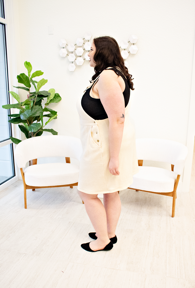 The Britney Vest- Ivory Overall Dress with Pockets- Plus Size